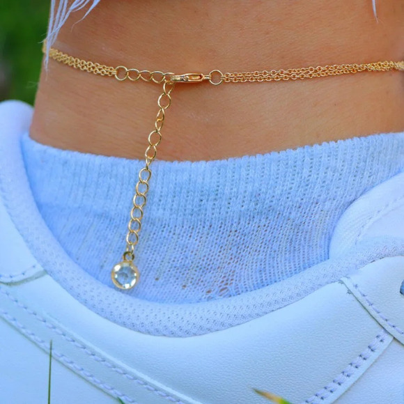 ❤️HEART CHARM GOLD INITIAL ANKLET PERSONALIZED DOUBLE LAYER DAINTY, ELDM22105A - Picture 3 of 13